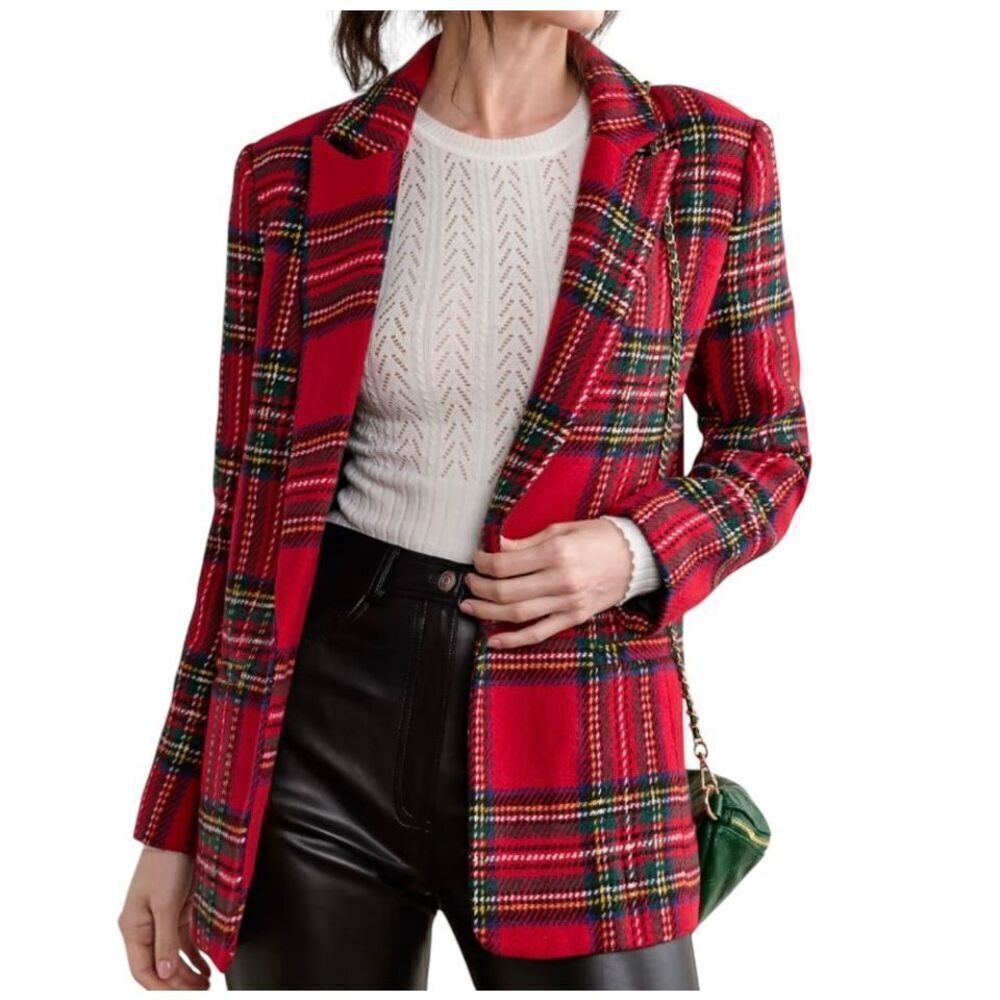 English Factory Red Plaid Blazer Jacket